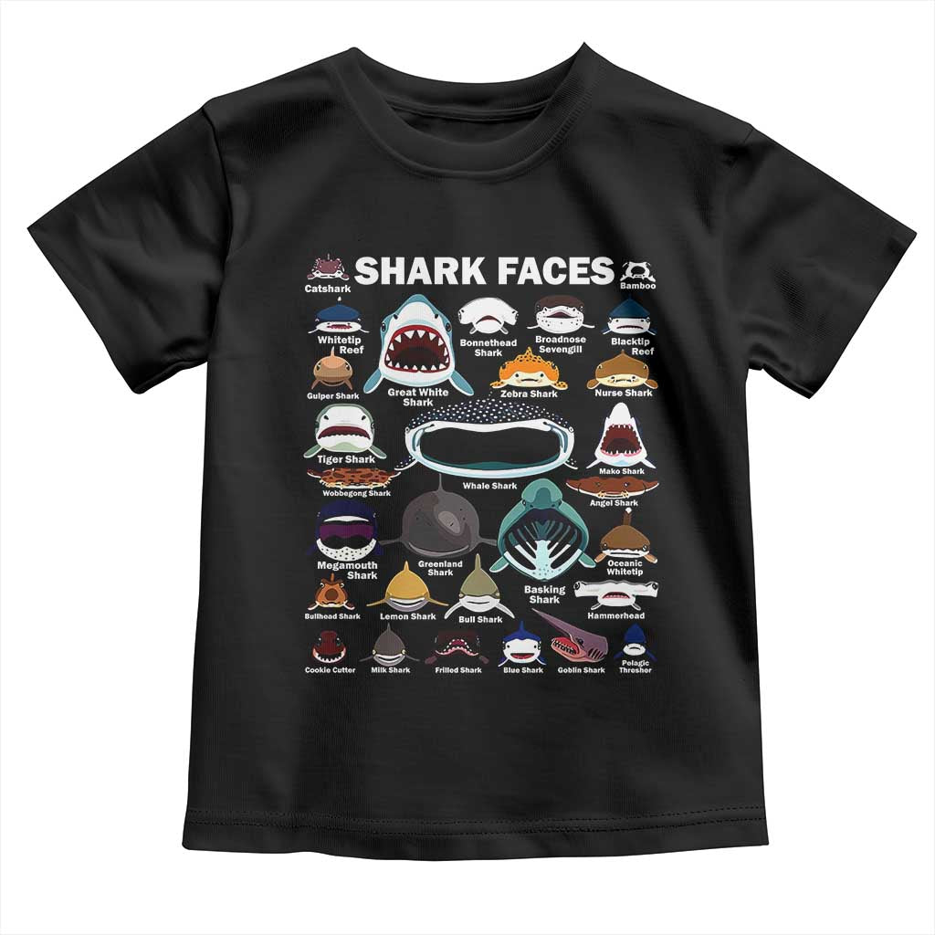 Shark Faces Toddler T Shirt Type Of Sharks Identification Marine Biology TS02 Black Print Your Wear