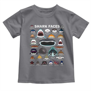 Shark Faces Toddler T Shirt Type Of Sharks Identification Marine Biology TS02 Charcoal Print Your Wear