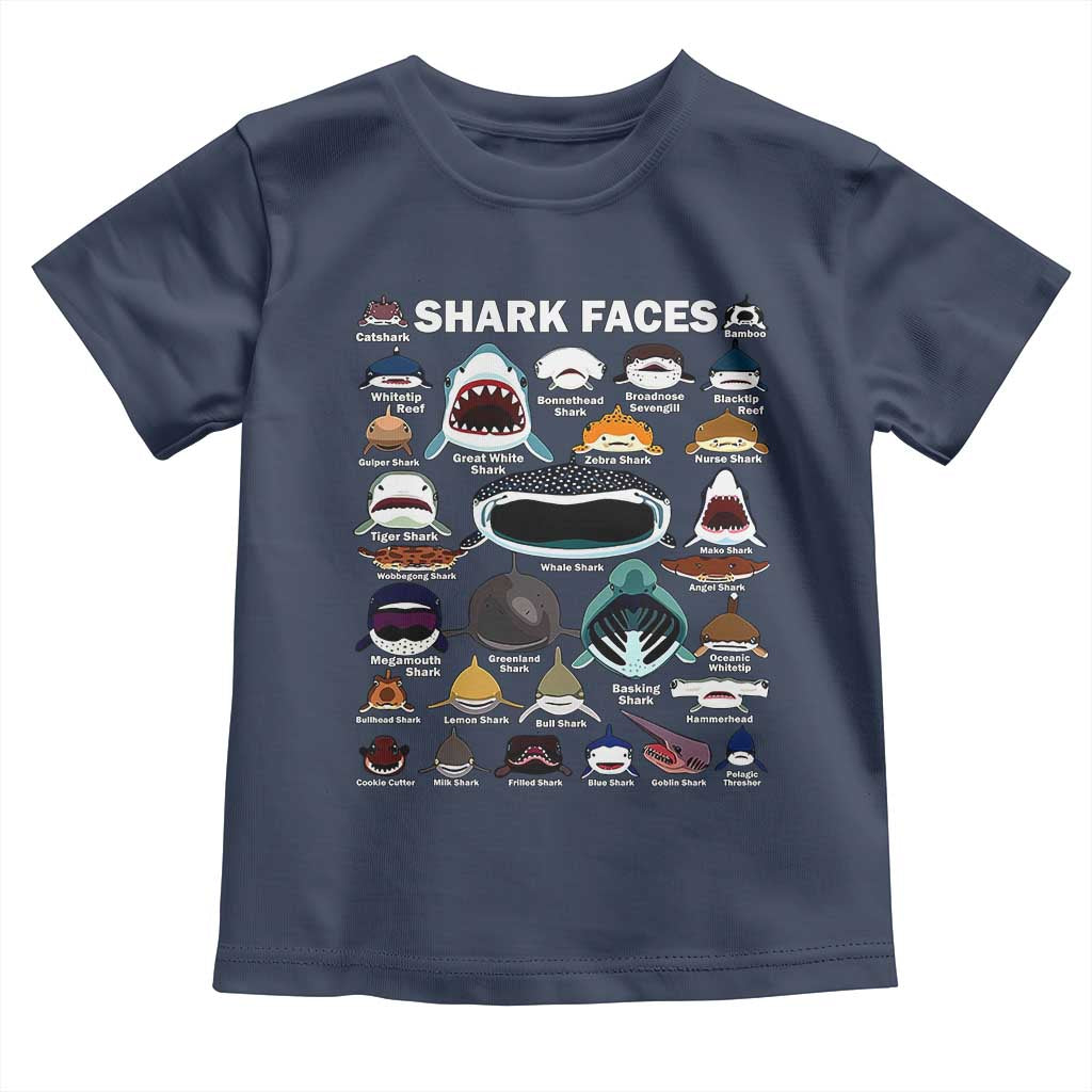 Shark Faces Toddler T Shirt Type Of Sharks Identification Marine Biology TS02 Navy Print Your Wear