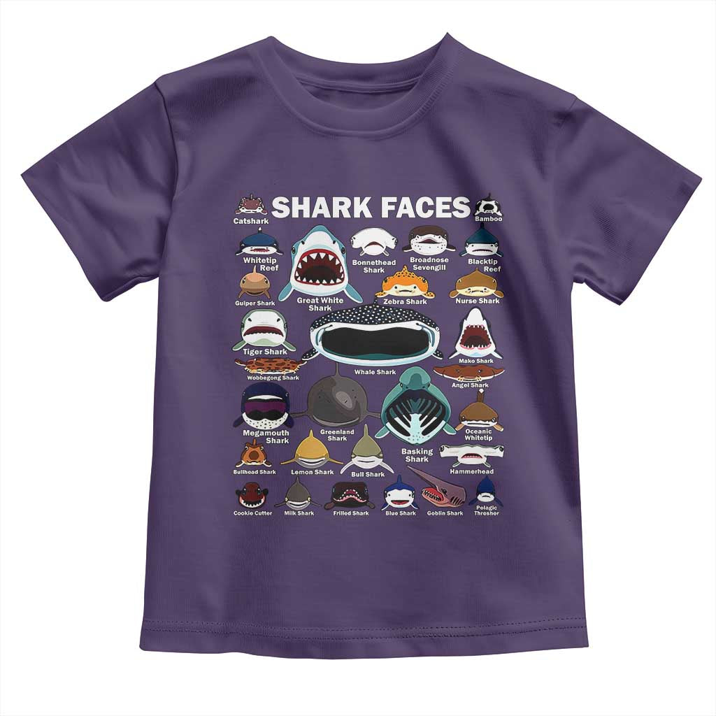 Shark Faces Toddler T Shirt Type Of Sharks Identification Marine Biology TS02 Purple Print Your Wear