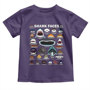 Shark Faces Toddler T Shirt Type Of Sharks Identification Marine Biology TS02 Purple Print Your Wear