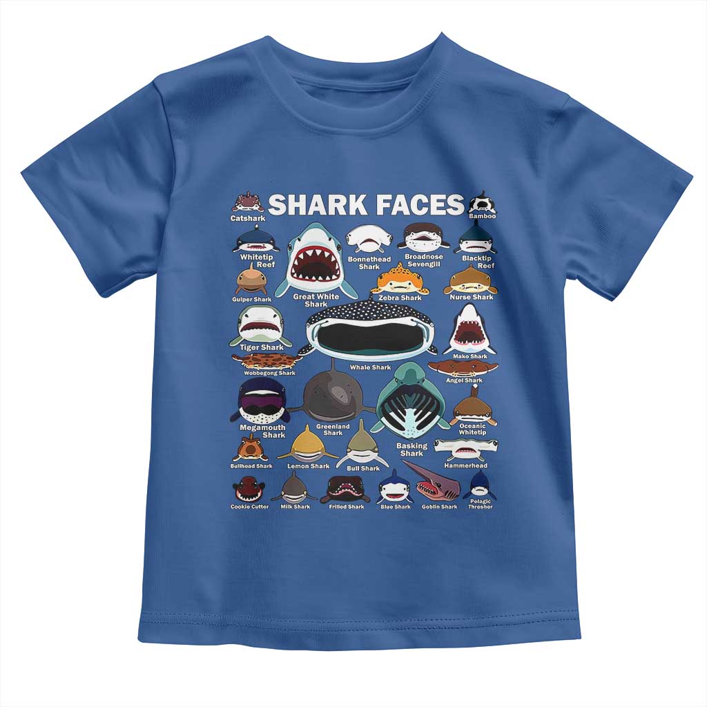 Shark Faces Toddler T Shirt Type Of Sharks Identification Marine Biology TS02 Royal Blue Print Your Wear