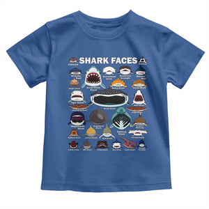 Shark Faces Toddler T Shirt Type Of Sharks Identification Marine Biology TS02 Royal Blue Print Your Wear