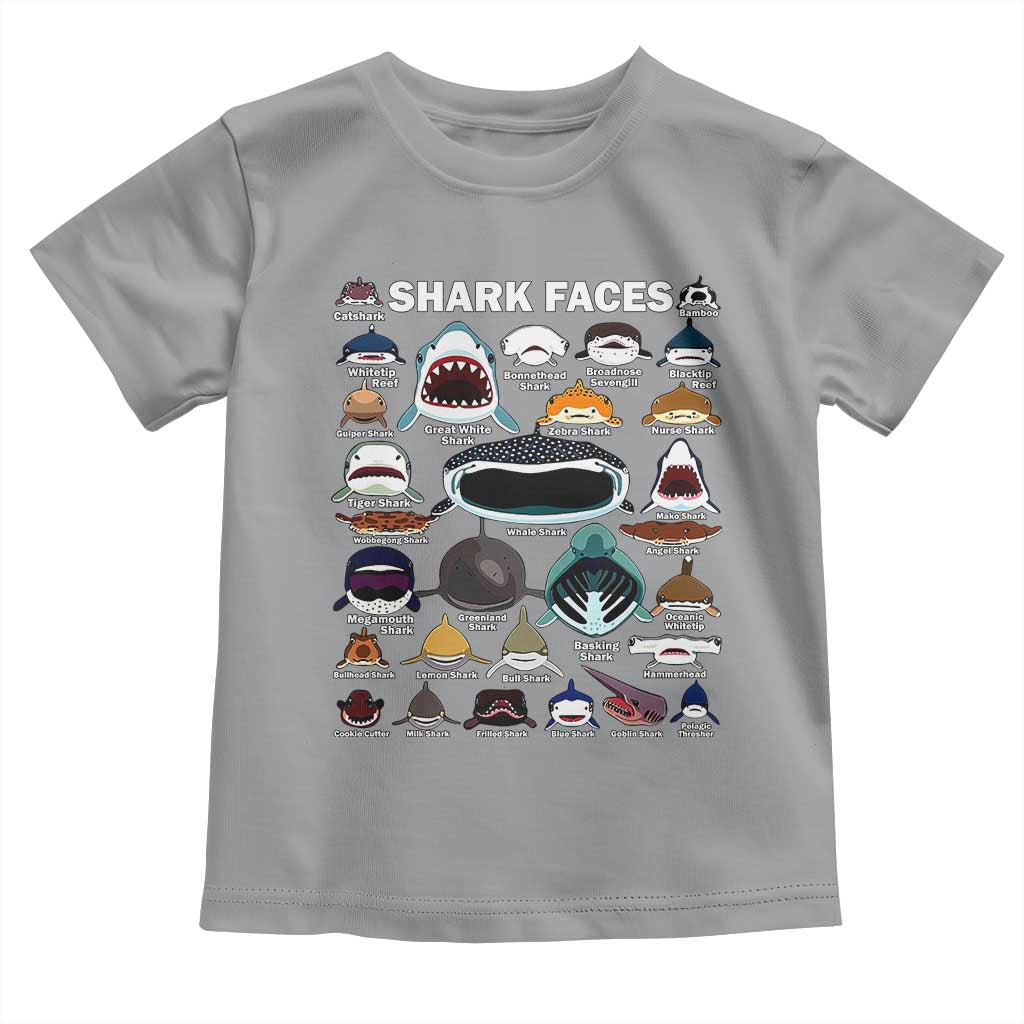 Shark Faces Toddler T Shirt Type Of Sharks Identification Marine Biology TS02 Sport Gray Print Your Wear