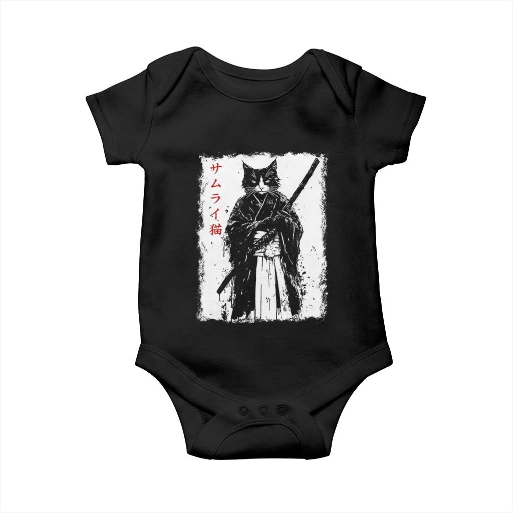 Japanese Samurai Cat Baby Onesie Retro Vintage Ukiyo-e Warrior Art Graphic TS02 Black Print Your Wear