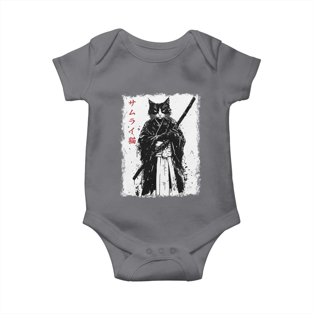 Japanese Samurai Cat Baby Onesie Retro Vintage Ukiyo-e Warrior Art Graphic TS02 Charcoal Print Your Wear