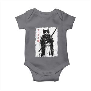 Japanese Samurai Cat Baby Onesie Retro Vintage Ukiyo-e Warrior Art Graphic TS02 Charcoal Print Your Wear