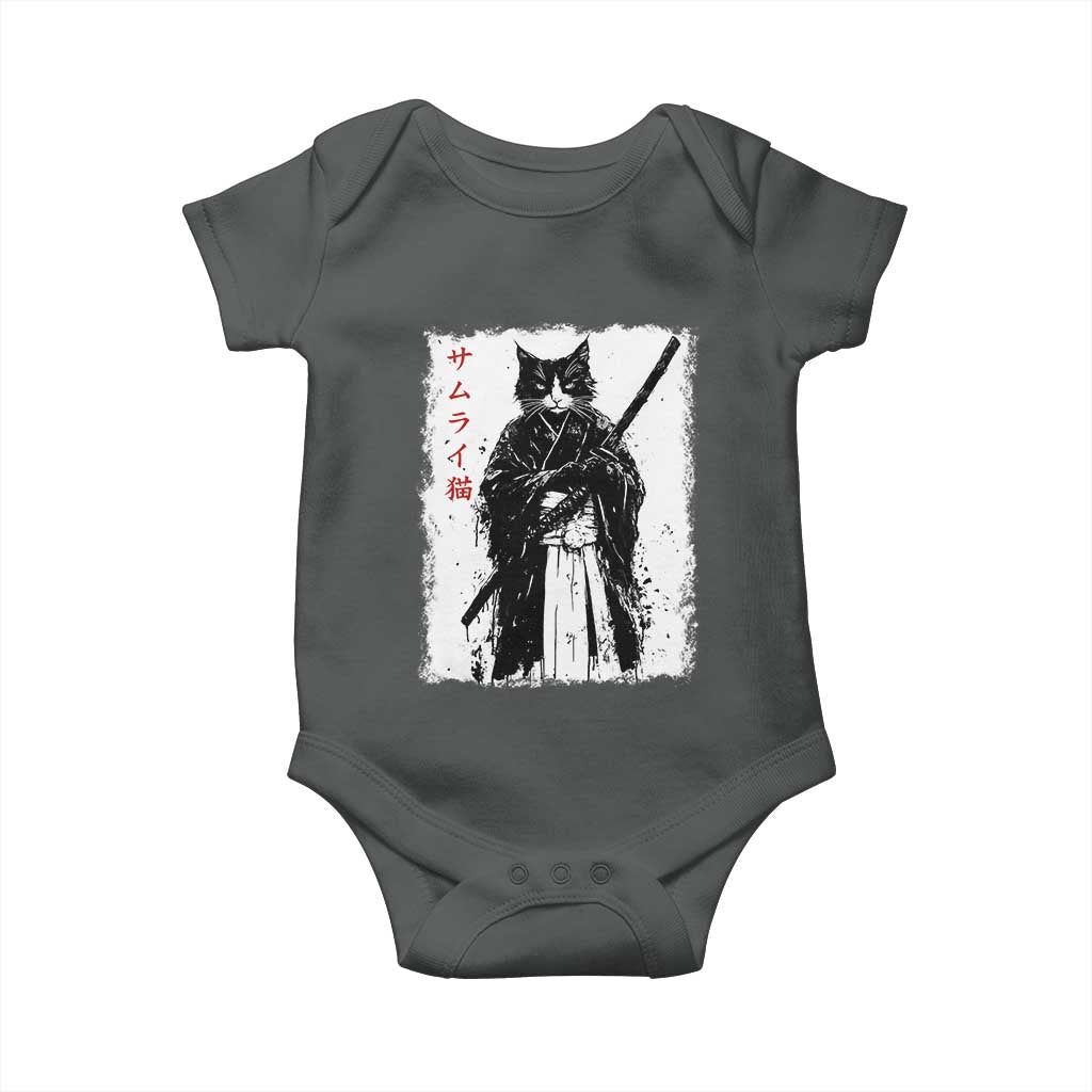 Japanese Samurai Cat Baby Onesie Retro Vintage Ukiyo-e Warrior Art Graphic TS02 Dark Heather Print Your Wear