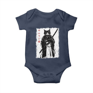 Japanese Samurai Cat Baby Onesie Retro Vintage Ukiyo-e Warrior Art Graphic TS02 Navy Print Your Wear
