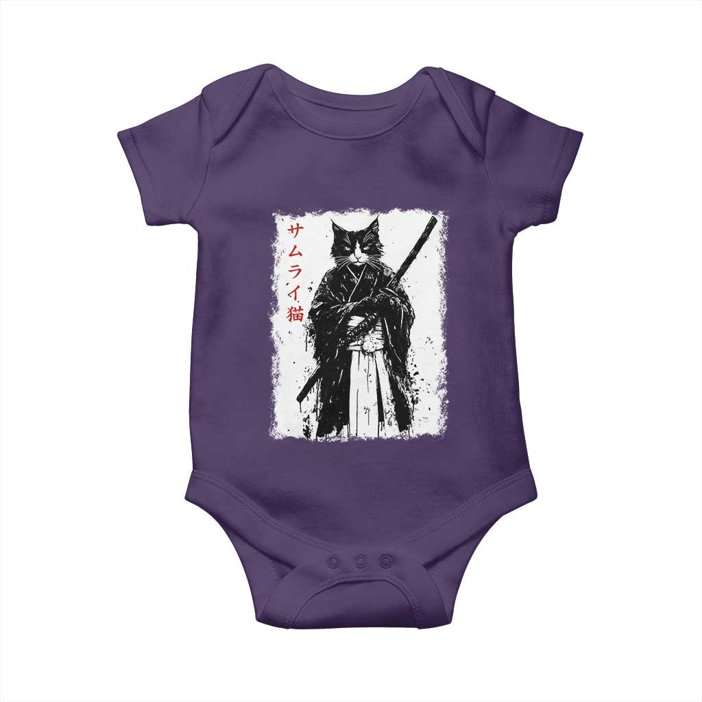 Japanese Samurai Cat Baby Onesie Retro Vintage Ukiyo-e Warrior Art Graphic TS02 Purple Print Your Wear