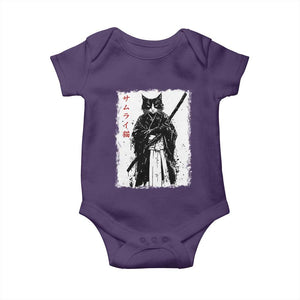 Japanese Samurai Cat Baby Onesie Retro Vintage Ukiyo-e Warrior Art Graphic TS02 Purple Print Your Wear