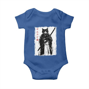 Japanese Samurai Cat Baby Onesie Retro Vintage Ukiyo-e Warrior Art Graphic TS02 Royal Blue Print Your Wear