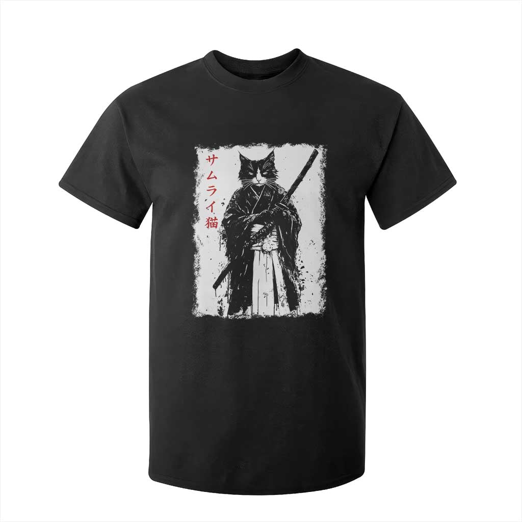 Japanese Samurai Cat T Shirt For Kid Retro Vintage Ukiyo-e Warrior Art Graphic TS02 Black Print Your Wear