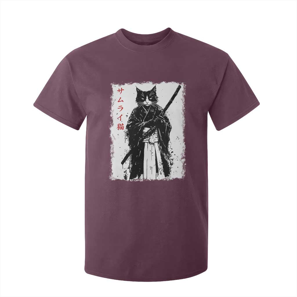 Japanese Samurai Cat T Shirt For Kid Retro Vintage Ukiyo-e Warrior Art Graphic TS02 Maroon Print Your Wear
