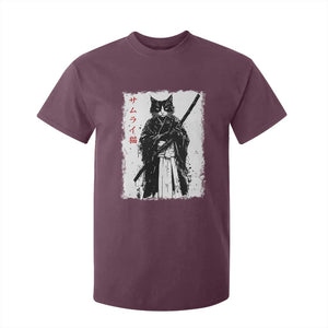 Japanese Samurai Cat T Shirt For Kid Retro Vintage Ukiyo-e Warrior Art Graphic TS02 Maroon Print Your Wear