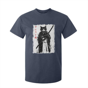 Japanese Samurai Cat T Shirt For Kid Retro Vintage Ukiyo-e Warrior Art Graphic TS02 Navy Print Your Wear