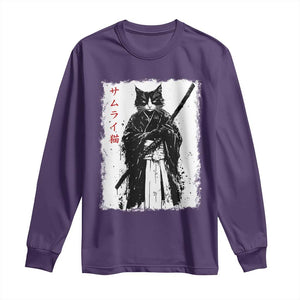 Japanese Samurai Cat Long Sleeve Shirt Retro Vintage Ukiyo-e Warrior Art Graphic TS02 Purple Print Your Wear
