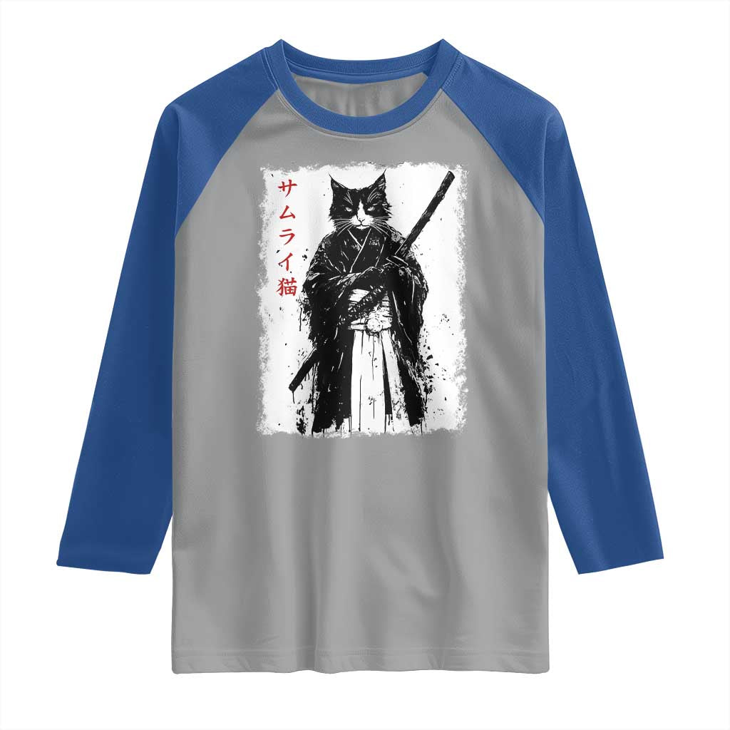 Japanese Samurai Cat Raglan Shirt Retro Vintage Ukiyo-e Warrior Art Graphic TS02 Sport Gray Royal Print Your Wear