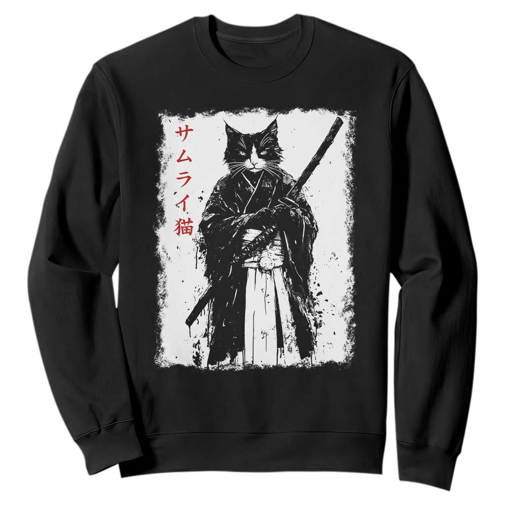 Japanese Samurai Cat Sweatshirt Retro Vintage Ukiyo-e Warrior Art Graphic TS02 Black Print Your Wear