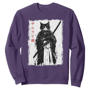 Japanese Samurai Cat Sweatshirt Retro Vintage Ukiyo-e Warrior Art Graphic TS02 Purple Print Your Wear