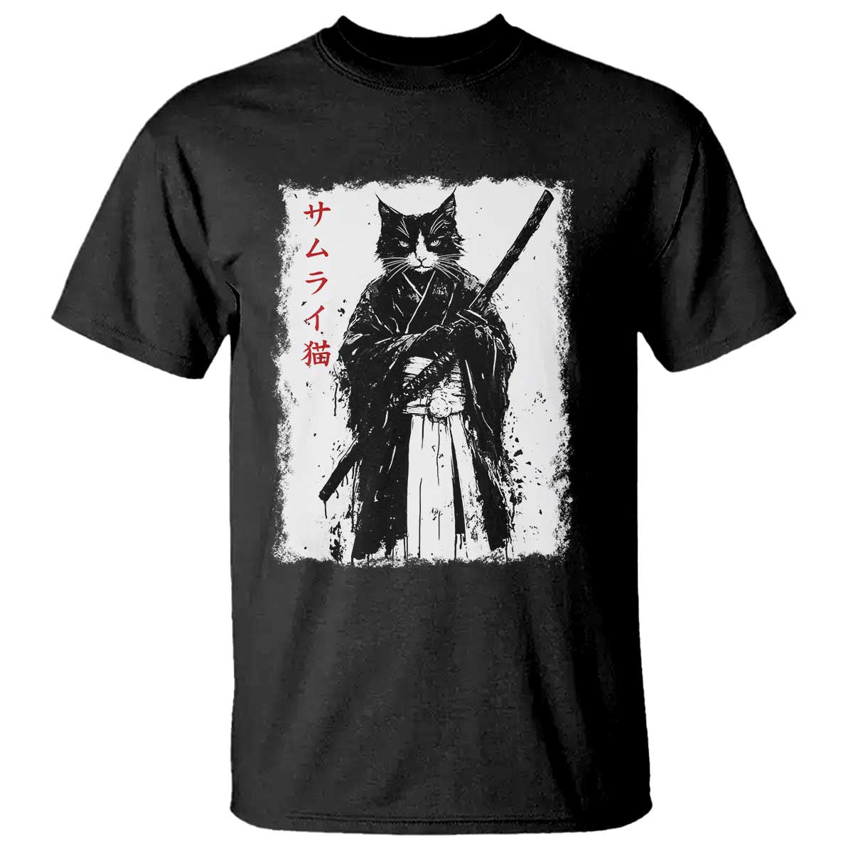 Japanese Samurai Cat T Shirt Retro Vintage Ukiyo-e Warrior Art Graphic TS02 Black Print Your Wear