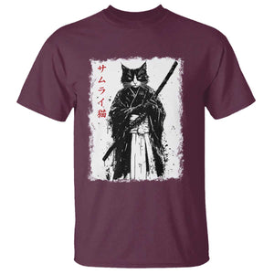 Japanese Samurai Cat T Shirt Retro Vintage Ukiyo-e Warrior Art Graphic TS02 Maroon Print Your Wear