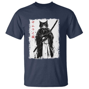 Japanese Samurai Cat T Shirt Retro Vintage Ukiyo-e Warrior Art Graphic TS02 Navy Print Your Wear
