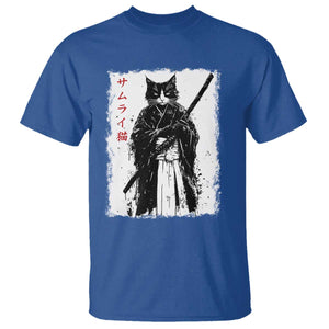 Japanese Samurai Cat T Shirt Retro Vintage Ukiyo-e Warrior Art Graphic TS02 Royal Blue Print Your Wear