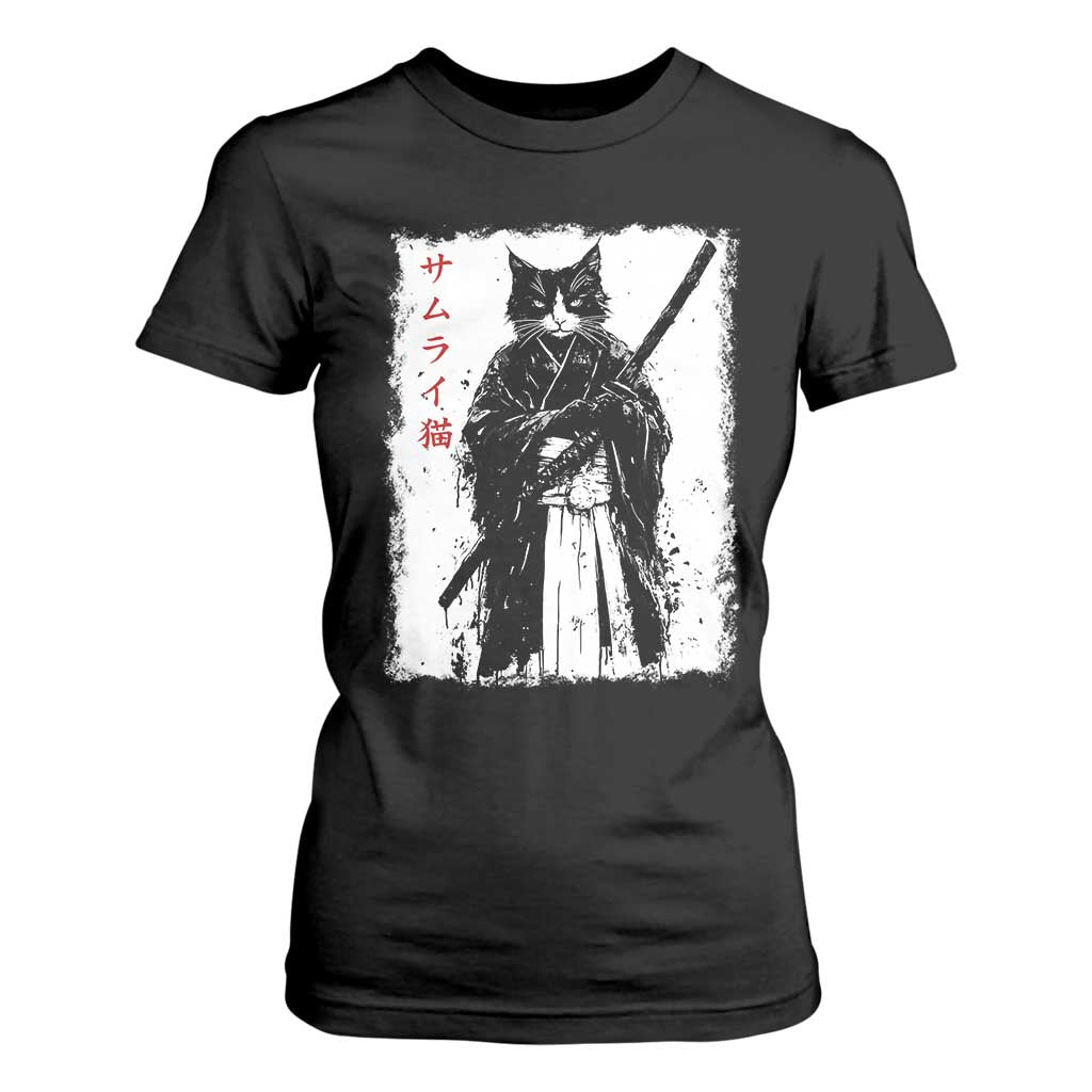 Japanese Samurai Cat T Shirt For Women Retro Vintage Ukiyo-e Warrior Art Graphic TS02 Black Print Your Wear