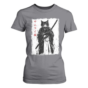 Japanese Samurai Cat T Shirt For Women Retro Vintage Ukiyo-e Warrior Art Graphic TS02 Charcoal Print Your Wear