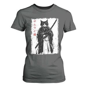 Japanese Samurai Cat T Shirt For Women Retro Vintage Ukiyo-e Warrior Art Graphic TS02 Dark Heather Print Your Wear