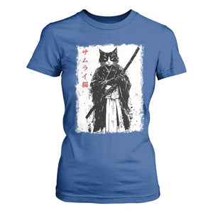 Japanese Samurai Cat T Shirt For Women Retro Vintage Ukiyo-e Warrior Art Graphic TS02 Royal Blue Print Your Wear