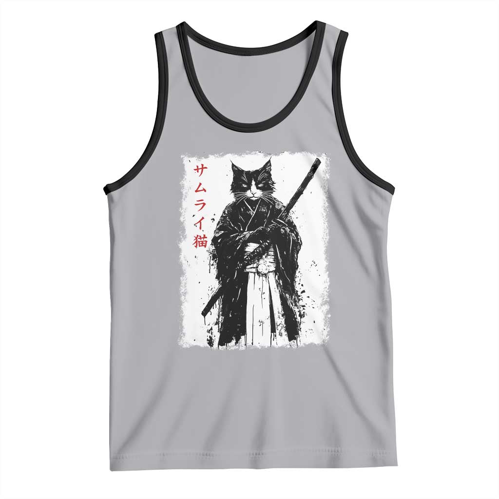 Japanese Samurai Cat Tank Top Retro Vintage Ukiyo-e Warrior Art Graphic TS02 Athletic Heather Black Print Your Wear