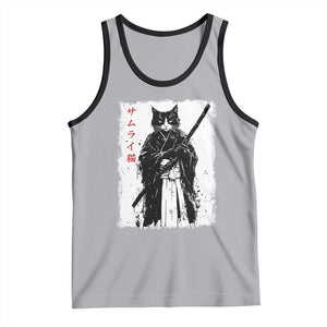 Japanese Samurai Cat Tank Top Retro Vintage Ukiyo-e Warrior Art Graphic TS02 Athletic Heather Black Print Your Wear