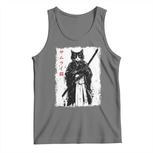 Japanese Samurai Cat Tank Top Retro Vintage Ukiyo-e Warrior Art Graphic TS02 Black Heather Print Your Wear