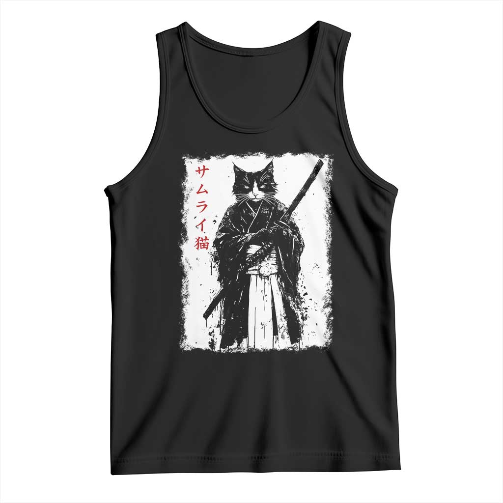 Japanese Samurai Cat Tank Top Retro Vintage Ukiyo-e Warrior Art Graphic TS02 Black Print Your Wear