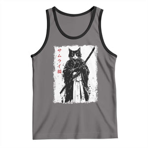 Japanese Samurai Cat Tank Top Retro Vintage Ukiyo-e Warrior Art Graphic TS02 Deep Heather Black Print Your Wear