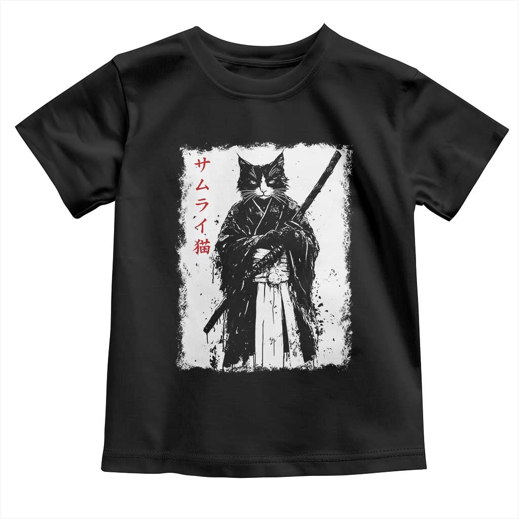 Japanese Samurai Cat Toddler T Shirt Retro Vintage Ukiyo-e Warrior Art Graphic TS02 Black Print Your Wear