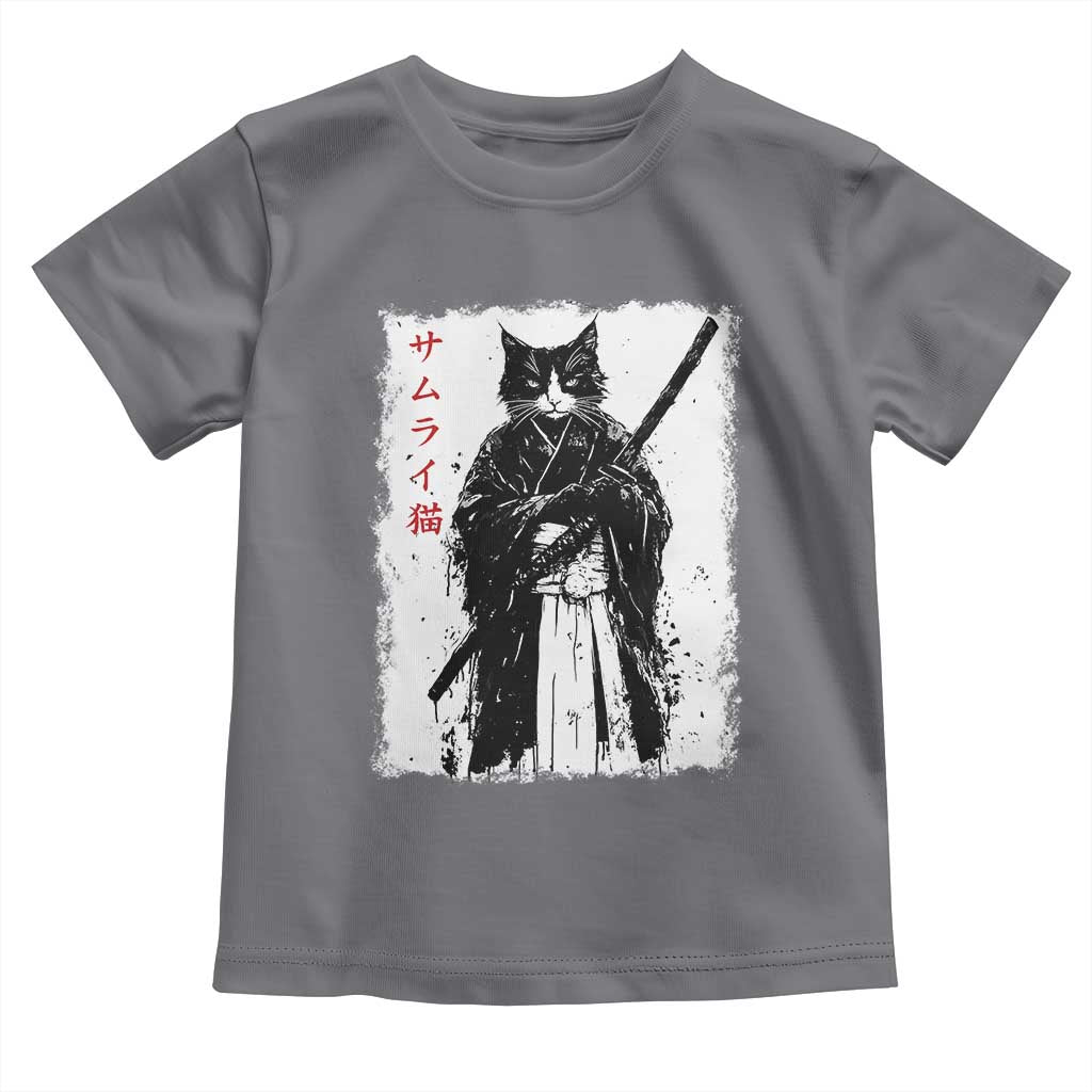 Japanese Samurai Cat Toddler T Shirt Retro Vintage Ukiyo-e Warrior Art Graphic TS02 Charcoal Print Your Wear