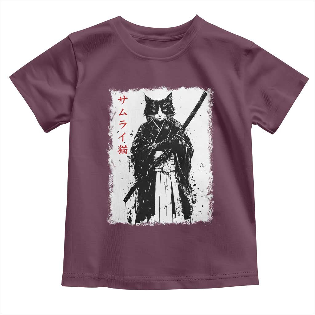 Japanese Samurai Cat Toddler T Shirt Retro Vintage Ukiyo-e Warrior Art Graphic TS02 Maroon Print Your Wear