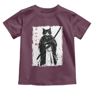 Japanese Samurai Cat Toddler T Shirt Retro Vintage Ukiyo-e Warrior Art Graphic TS02 Maroon Print Your Wear