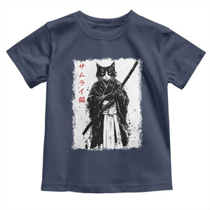 Japanese Samurai Cat Toddler T Shirt Retro Vintage Ukiyo-e Warrior Art Graphic TS02 Navy Print Your Wear