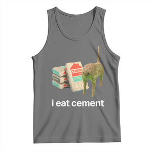 Funny Cursed Cat Meme Tank Top I Eat Cement Oddly Specific Dank Meme TS02 Black Heather Print Your Wear
