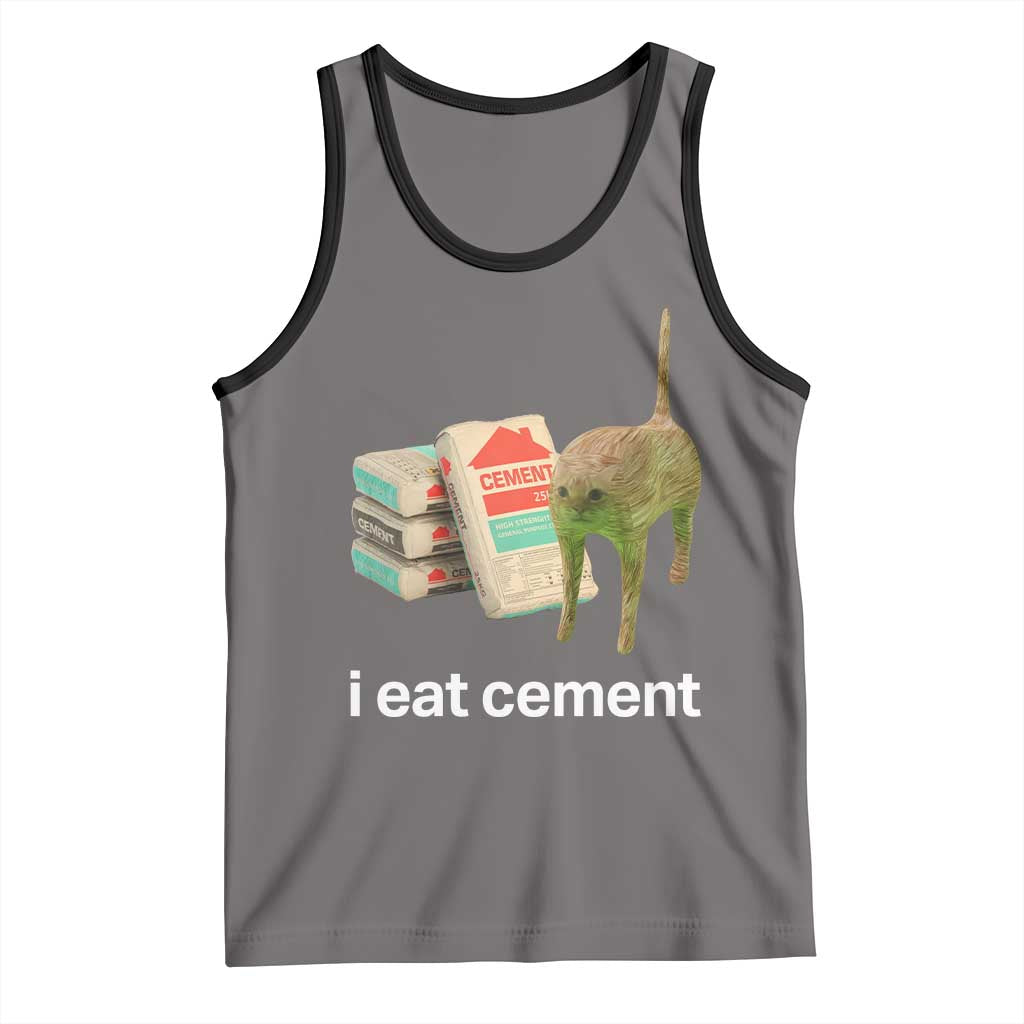 Funny Cursed Cat Meme Tank Top I Eat Cement Oddly Specific Dank Meme TS02 Deep Heather Black Print Your Wear