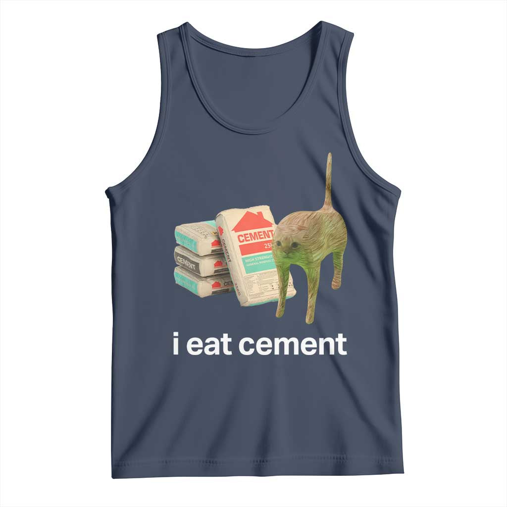 Funny Cursed Cat Meme Tank Top I Eat Cement Oddly Specific Dank Meme TS02 Navy Print Your Wear