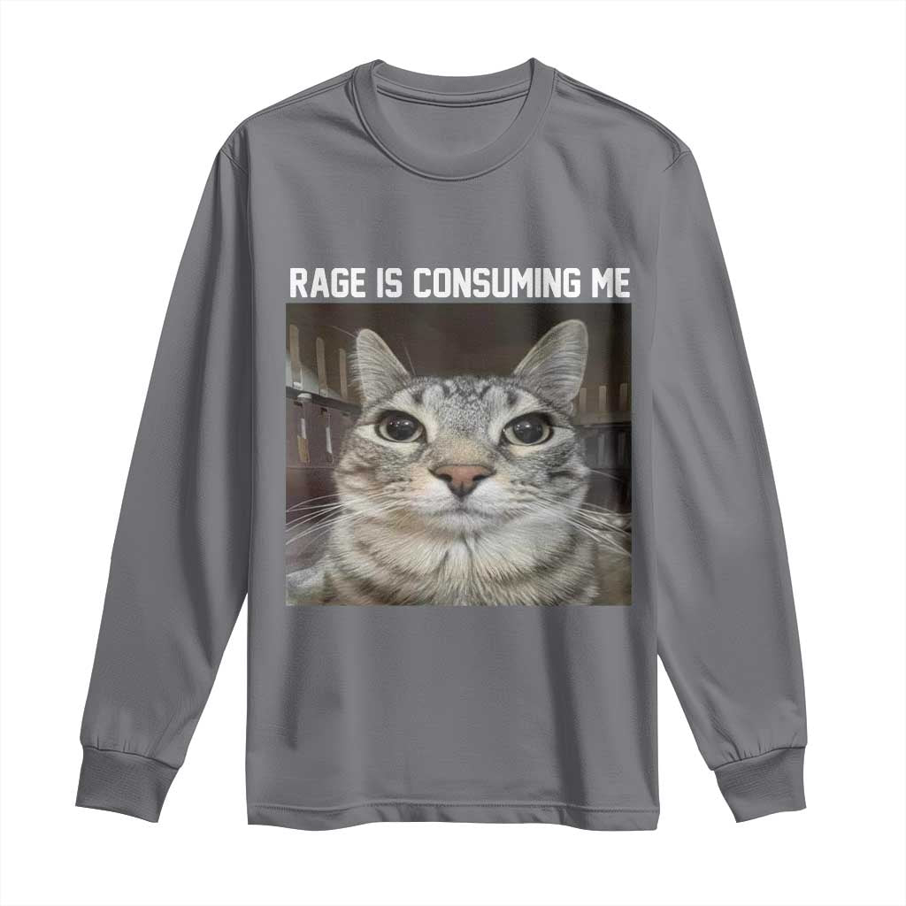 Funny Silly Cat Meme Long Sleeve Shirt Rage Is Consuming Me Staring TS02 Charcoal Print Your Wear