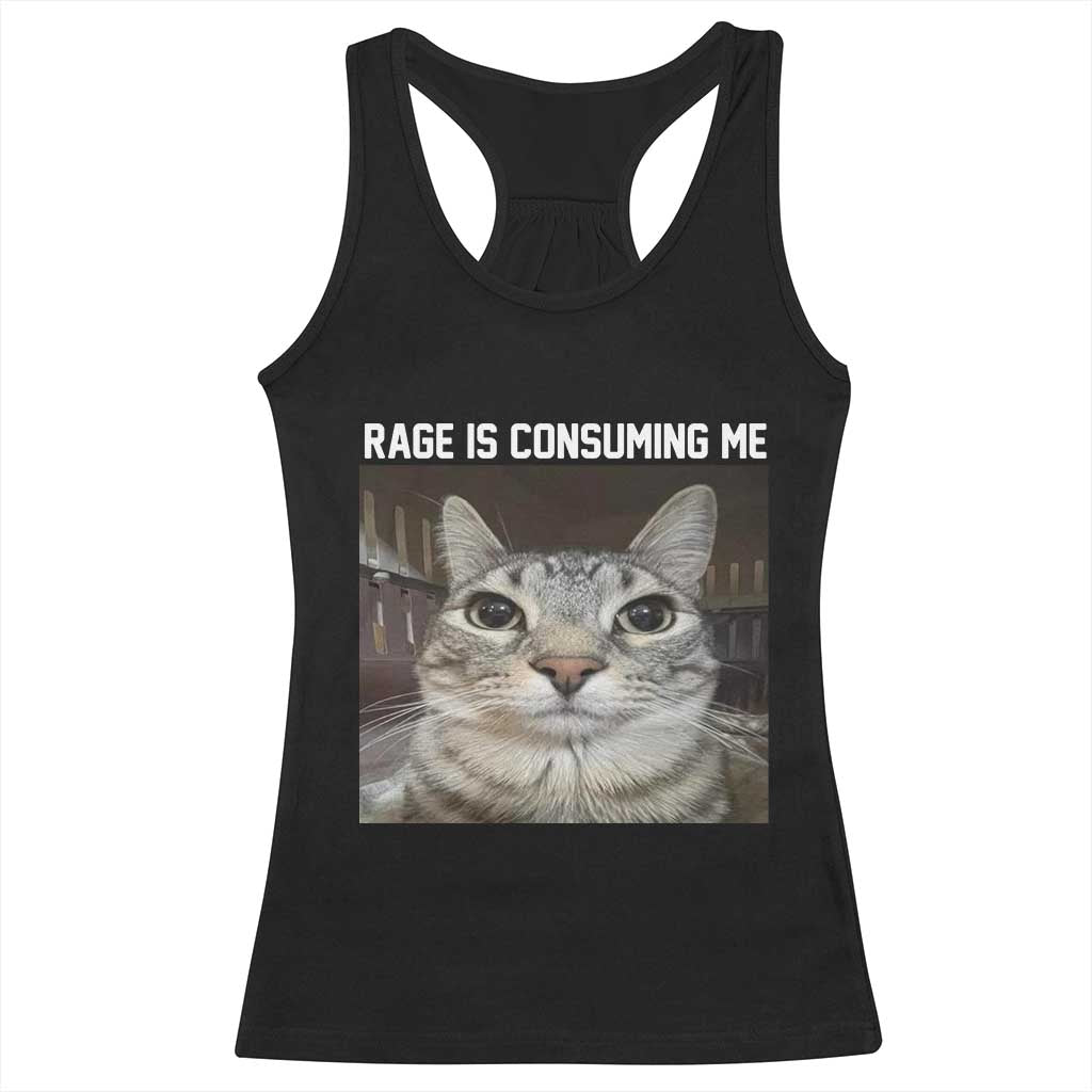 Funny Silly Cat Meme Racerback Tank Top Rage Is Consuming Me Staring TS02 Black Print Your Wear