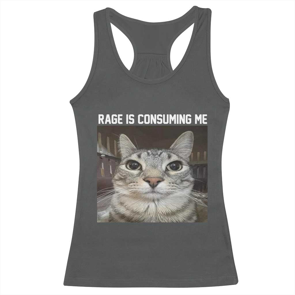 Funny Silly Cat Meme Racerback Tank Top Rage Is Consuming Me Staring TS02 Dark Heather Print Your Wear