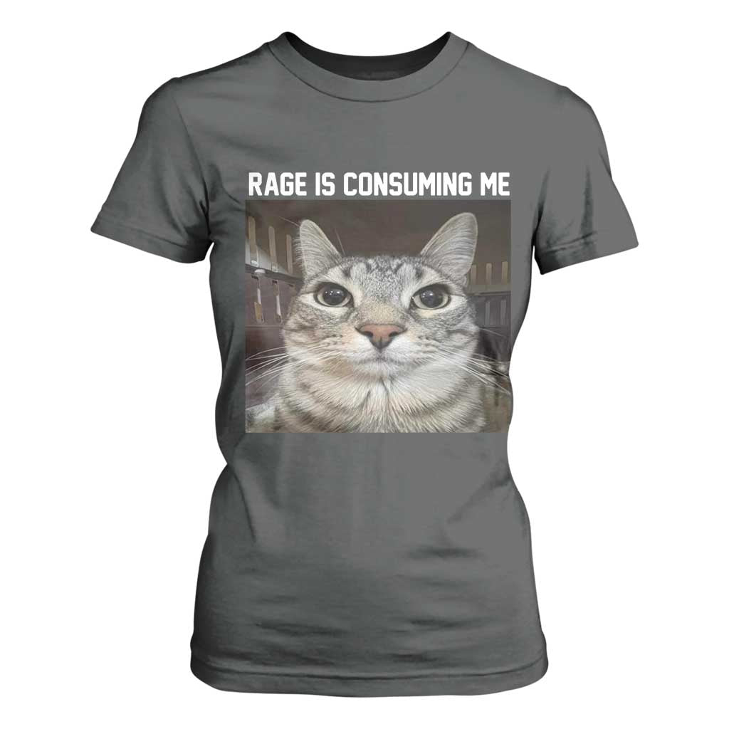 Funny Silly Cat Meme T Shirt For Women Rage Is Consuming Me Staring TS02 Dark Heather Print Your Wear