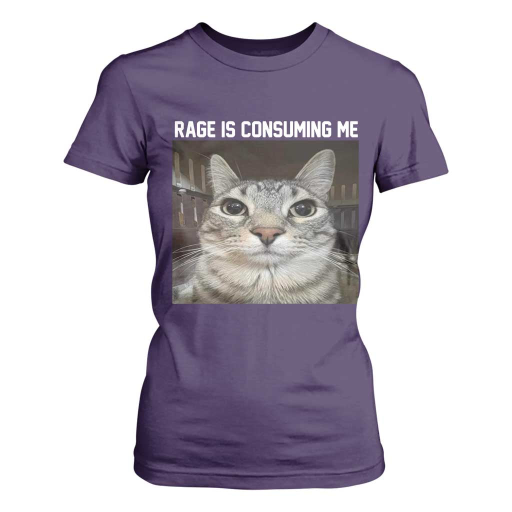 Funny Silly Cat Meme T Shirt For Women Rage Is Consuming Me Staring TS02 Purple Print Your Wear